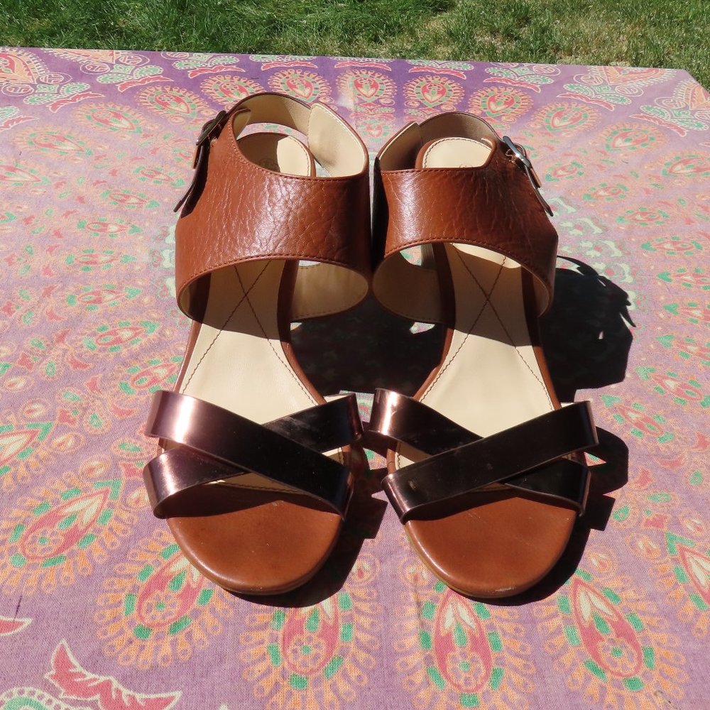 Isola Metallic and Brown Leather Sandals